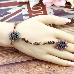 Turkish Vintage Looking Jewelry Bracelet link Ring(Resizable) for Women,Istanbul